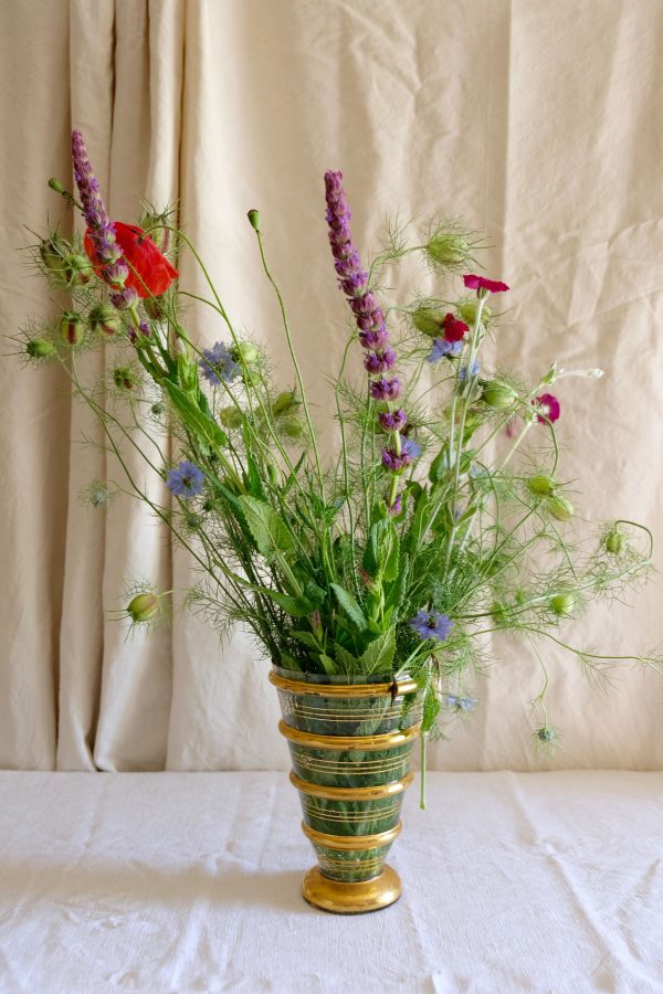 vase en verre rayures dorées